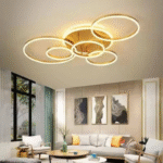 blissbells Modern LED Ceiling Light Fixture, 5-Ring Design, Warm White, Living Room Chandelier (5 Ring Gold)