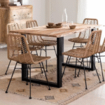 Seeta Arts - Rustic Rectangular Dining Table | Solid Wood 6 Seater Dining Table